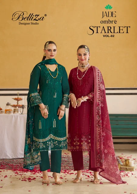 Jade Ombre Starlet Vol 2 By Belliza Lawn Cotton Karachi Dress Material Wholesalers In Surat